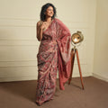 DABU TREE OF LIFE Peacock motif Tussar Silk Sari - French Pink