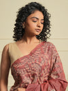DABU TREE OF LIFE Peacock motif Tussar Silk Sari - French Pink