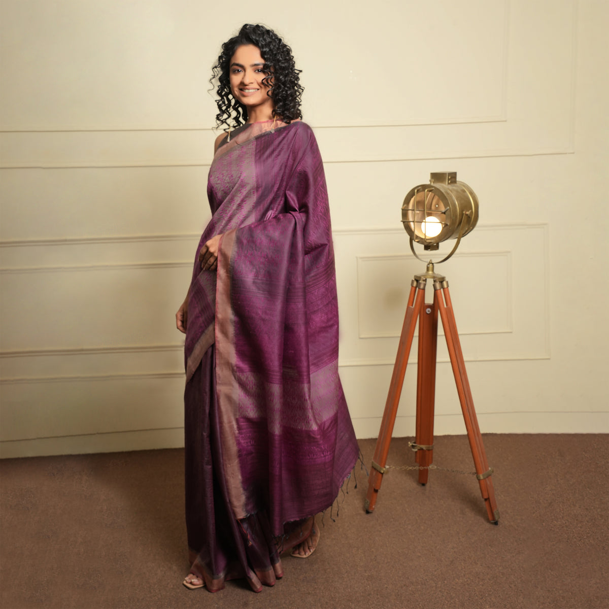 Parvat Long Pallu Handwoven Tussar Silk Saree - Burgundy and Silver