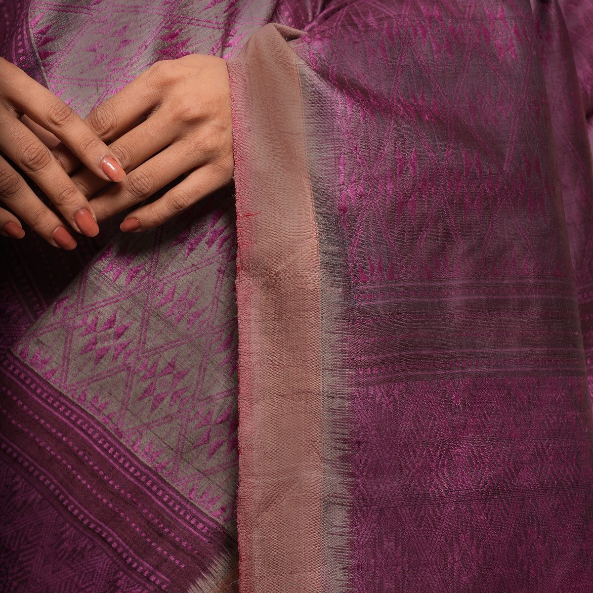 Parvat Long Pallu Handwoven Tussar Silk Saree - Burgundy and Silver