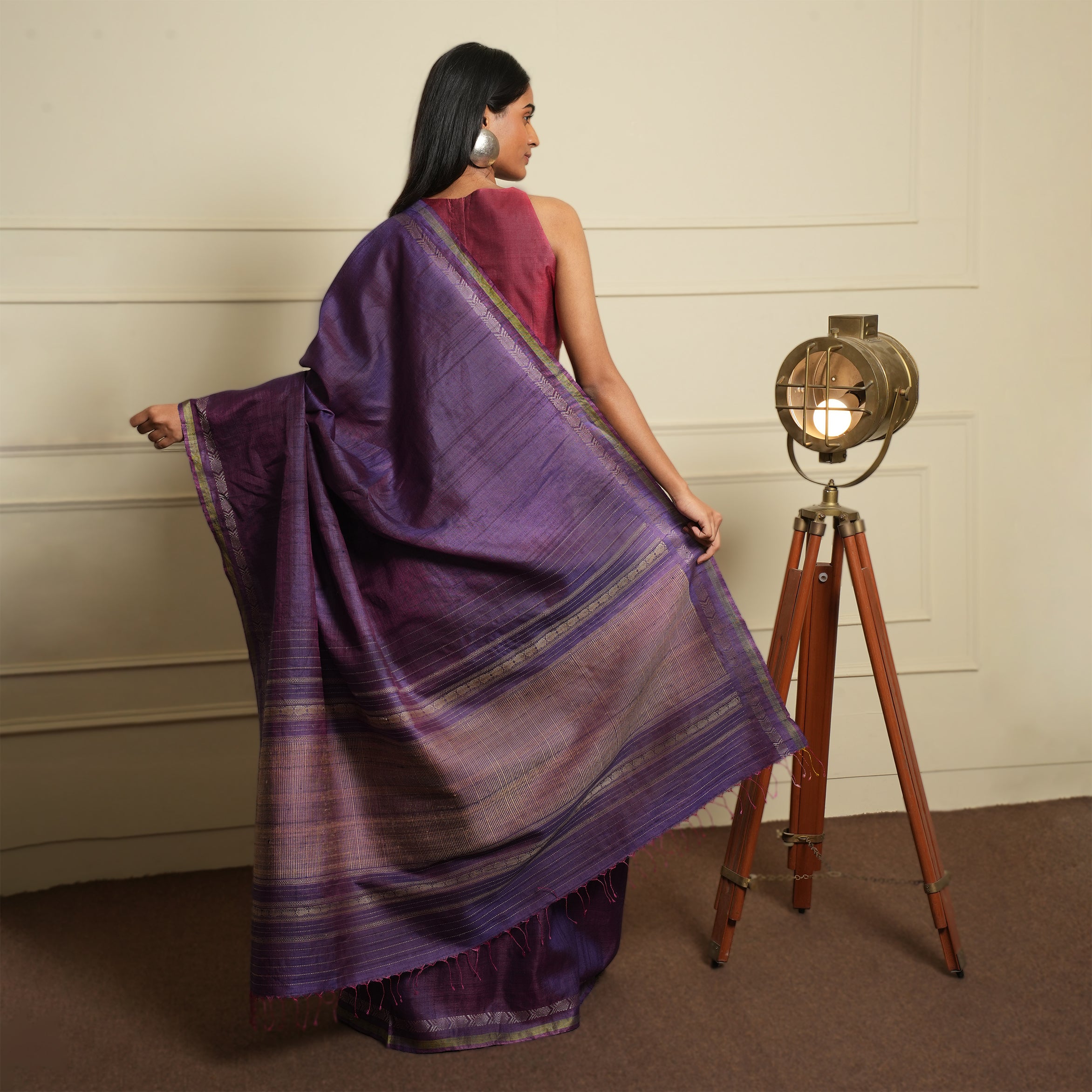 MACHLI (FISH) Handwoven Tussar Silk Saree - Orchid Purple