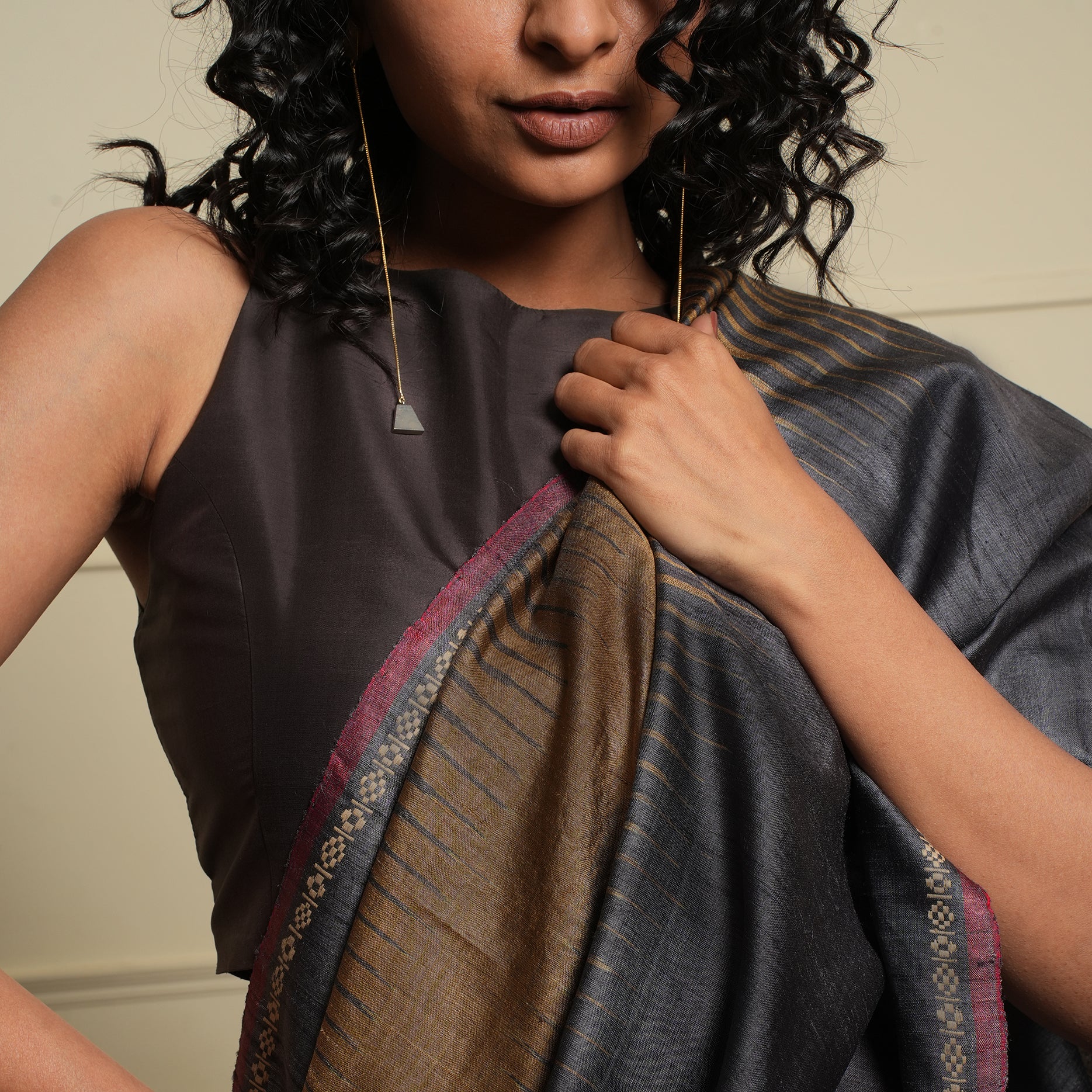 JWALA Handwoven Silk Ikat Saree - Copper Black