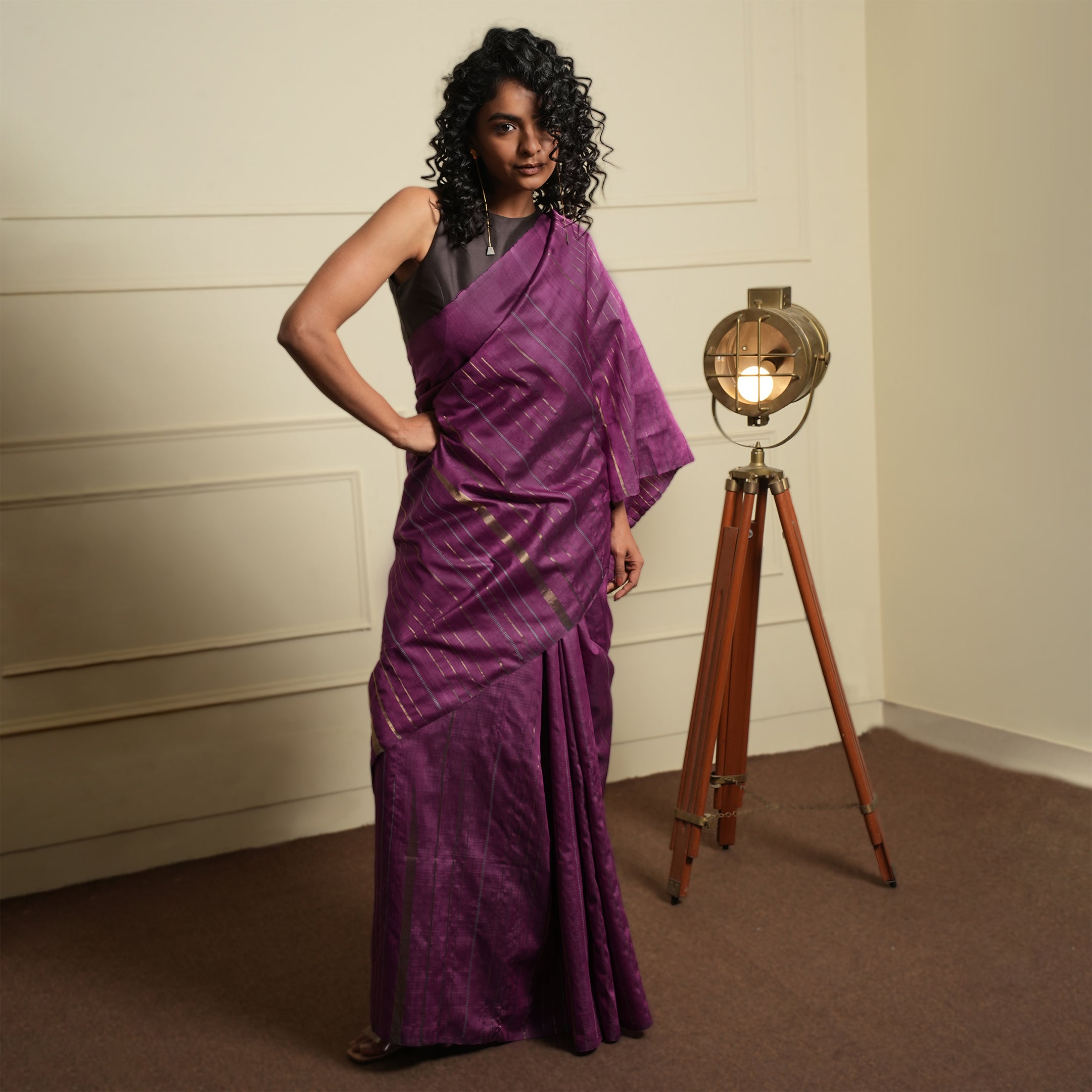 JHOOM Handwoven Tussar Silk Saree - Amethyst