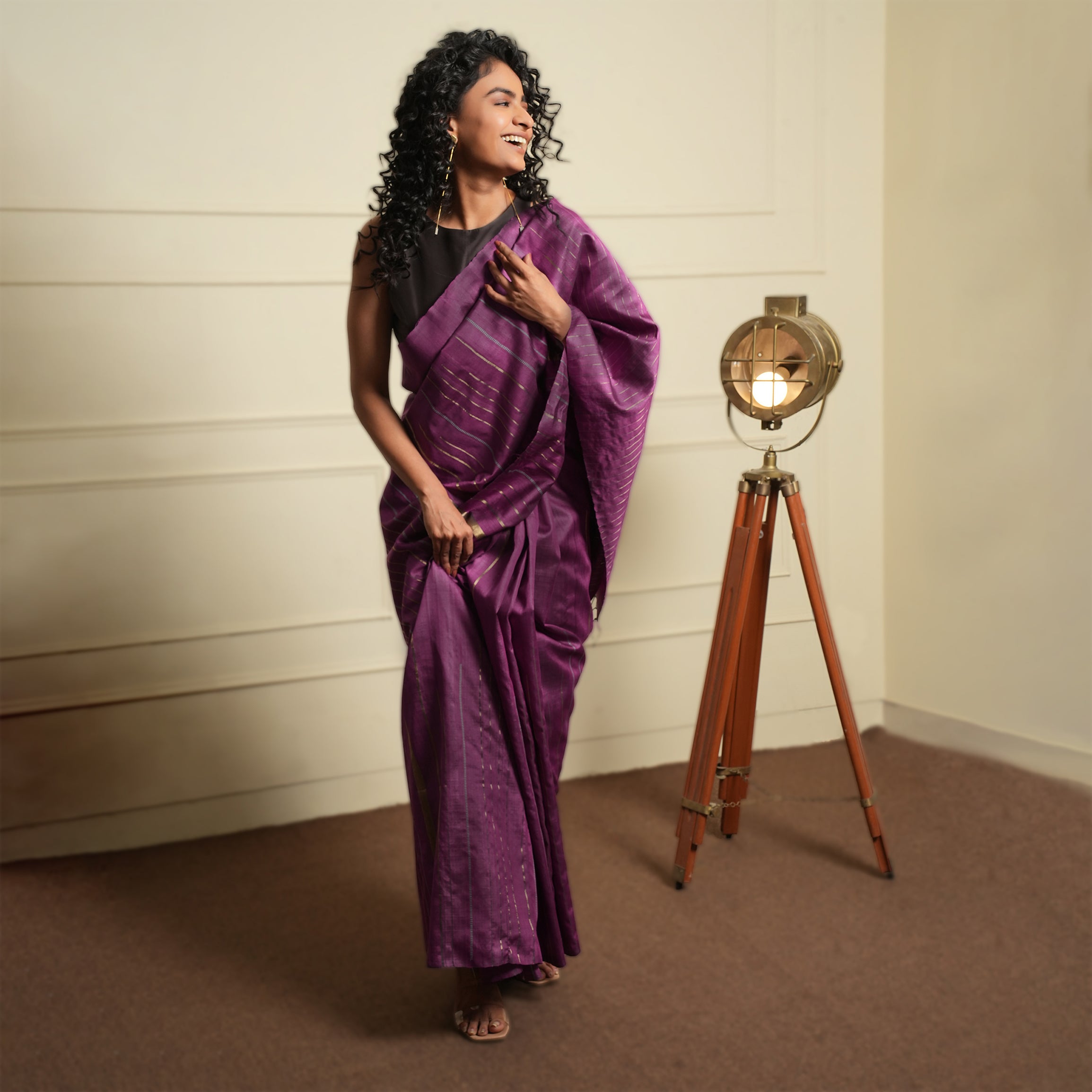 JHOOM Handwoven Tussar Silk Saree - Amethyst