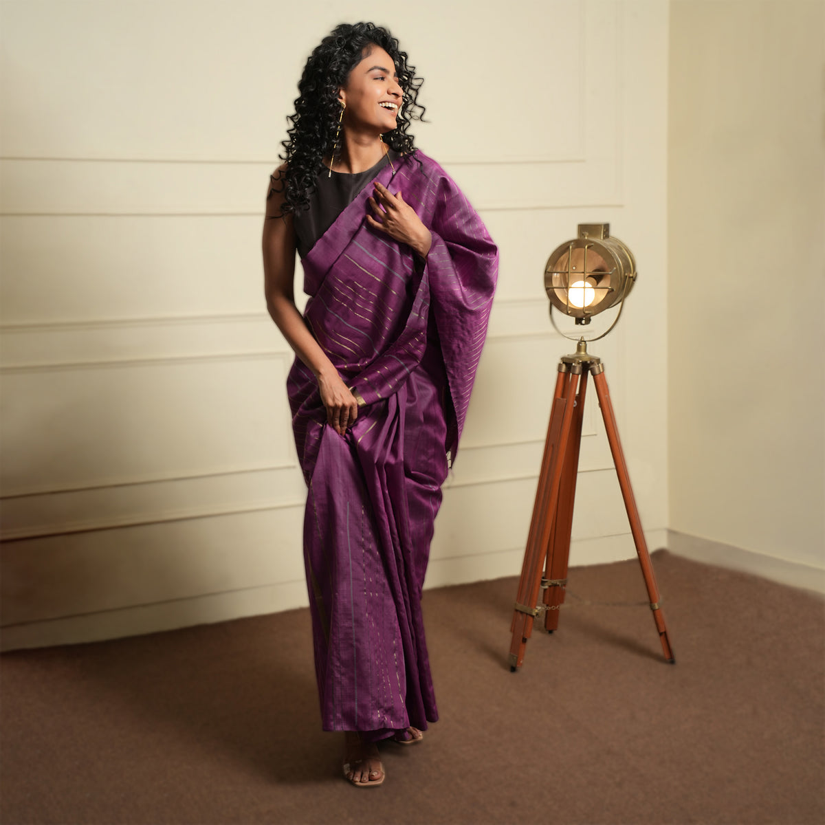 JHOOM Handwoven Tussar Silk Saree - Amethyst