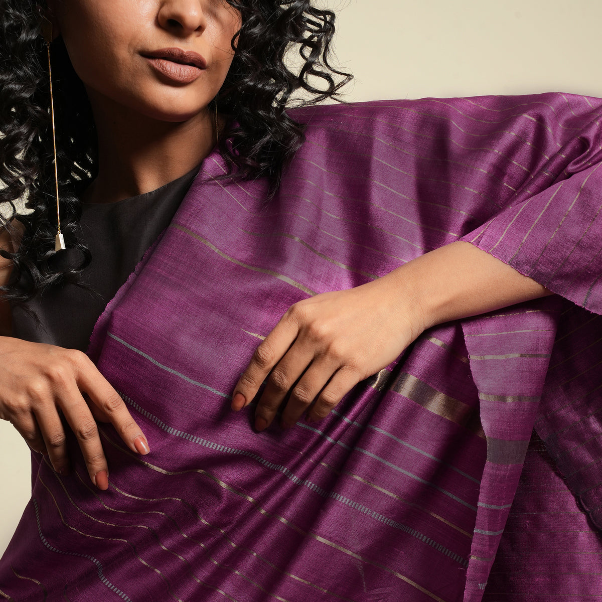 JHOOM Handwoven Tussar Silk Saree - Amethyst