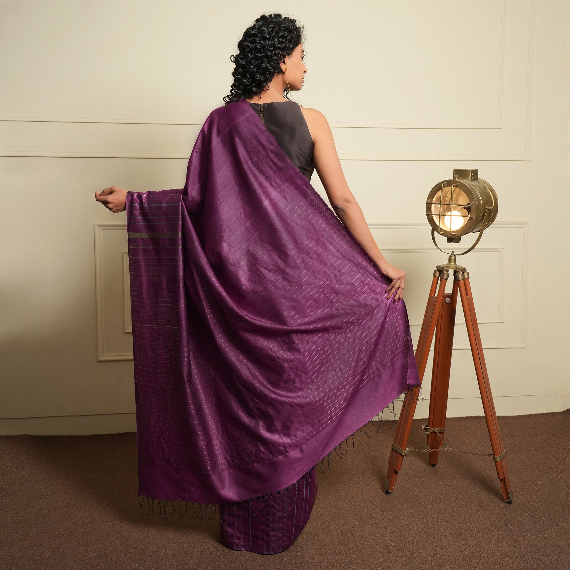 JHOOM Handwoven Tussar Silk Saree - Amethyst