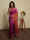 NAVAGUNJARA Handwoven Tussar Silk Sari -  Berry Pink