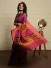 NAVAGUNJARA Handwoven Tussar Silk Sari -  Berry Pink