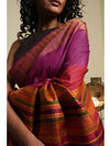 NAVAGUNJARA Handwoven Tussar Silk Sari -  Berry Pink
