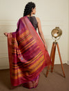 NAVAGUNJARA Handwoven Tussar Silk Sari -  Berry Pink
