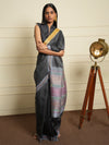 SAGAR Handwoven Tussar Silk Saree - Slate Grey