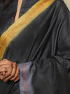 SAGAR Handwoven Tussar Silk Saree - Slate Grey