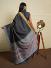 SAGAR Handwoven Tussar Silk Saree - Slate Grey