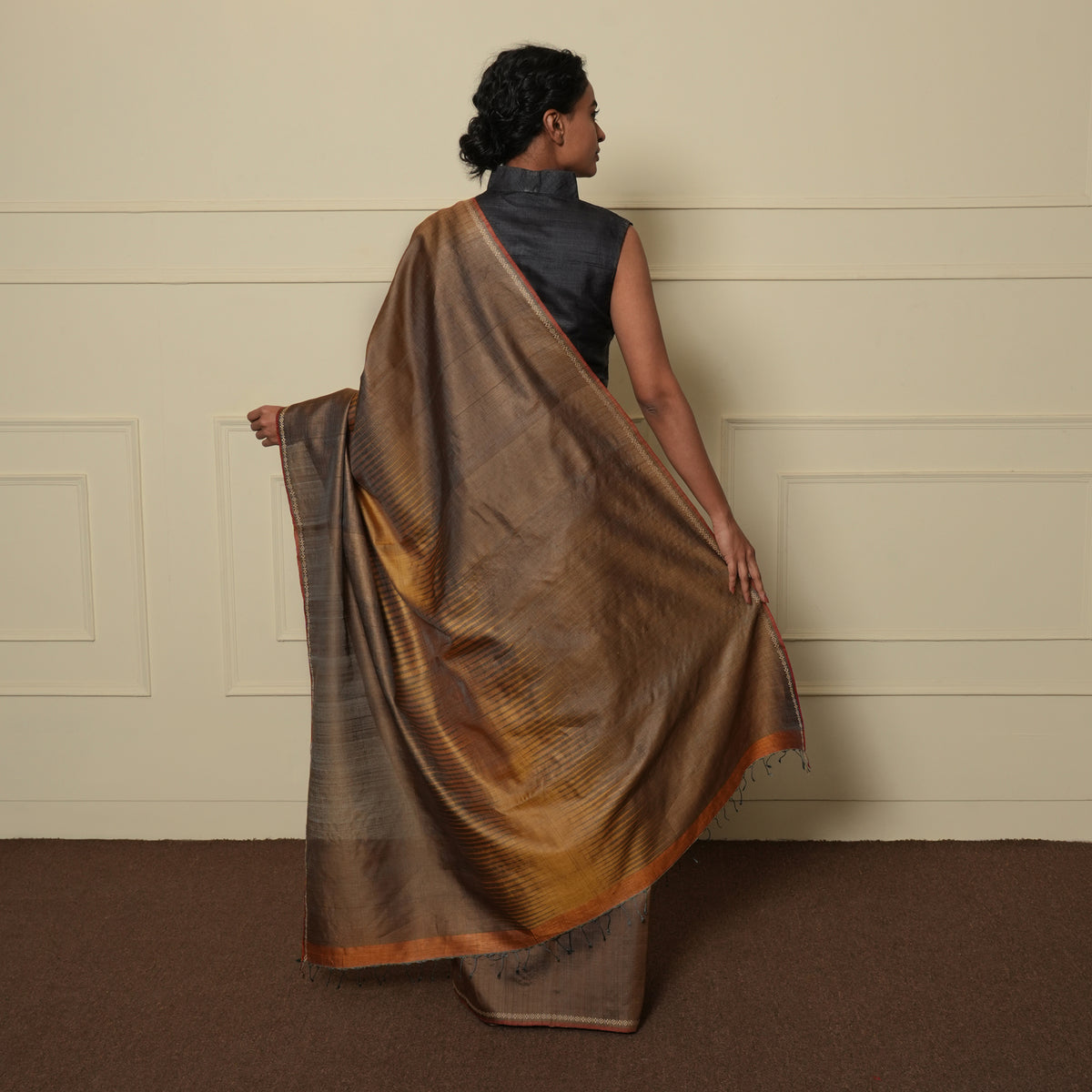JWALA Handwoven Silk Ikat Saree - Copper Brown