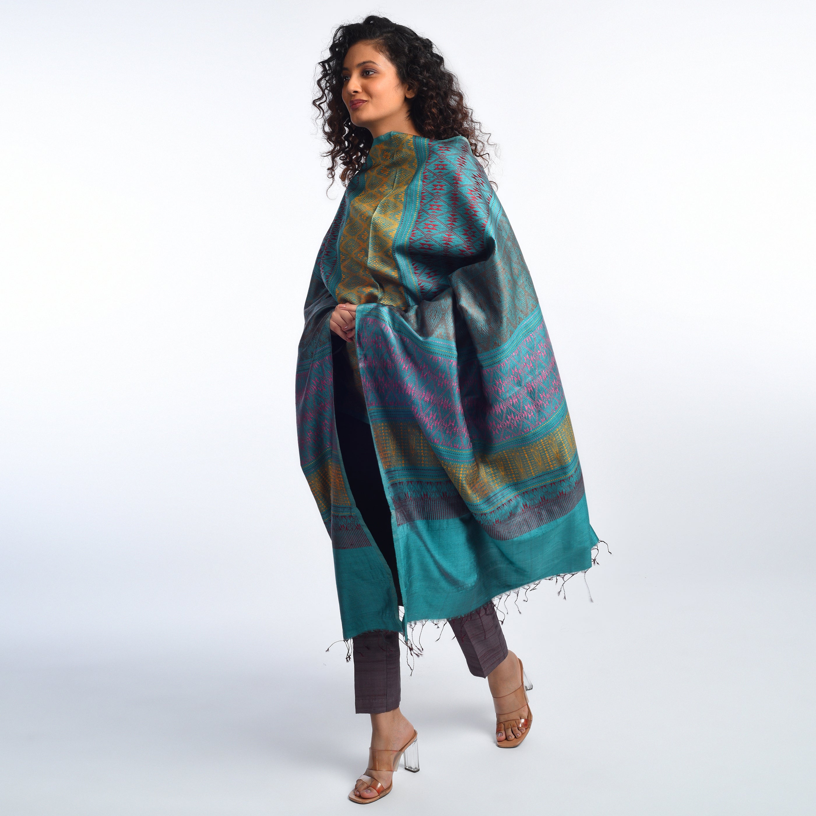 Parvat Handwoven Tussar Silk Dupatta - Sea Green
