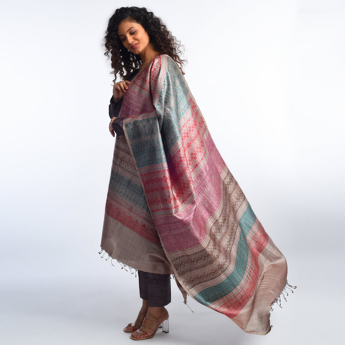 Parvat Handwoven Tussar Silk Dupatta - Gray Lilac