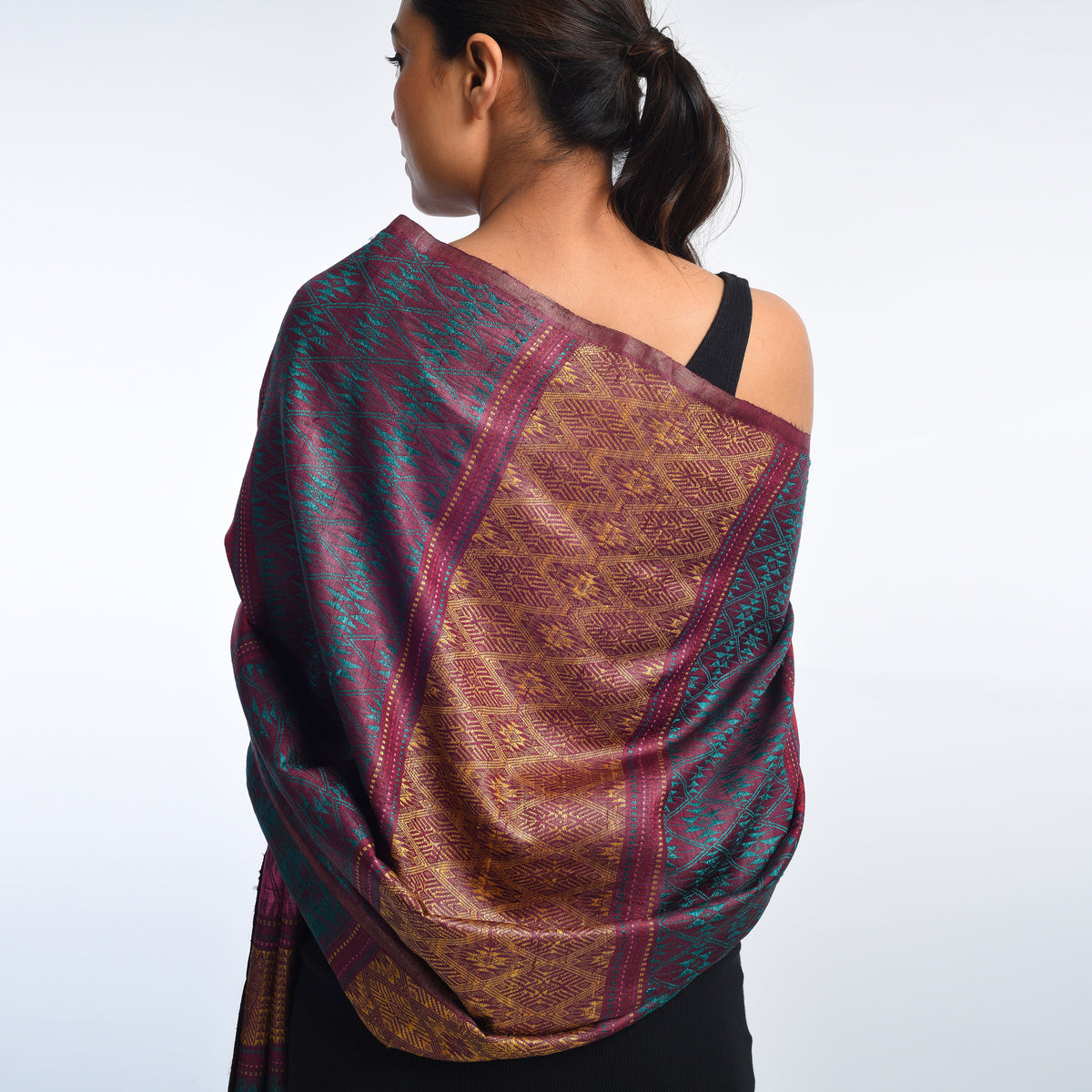 Parvat Handwoven Tussar Silk Dupatta - Grape wine