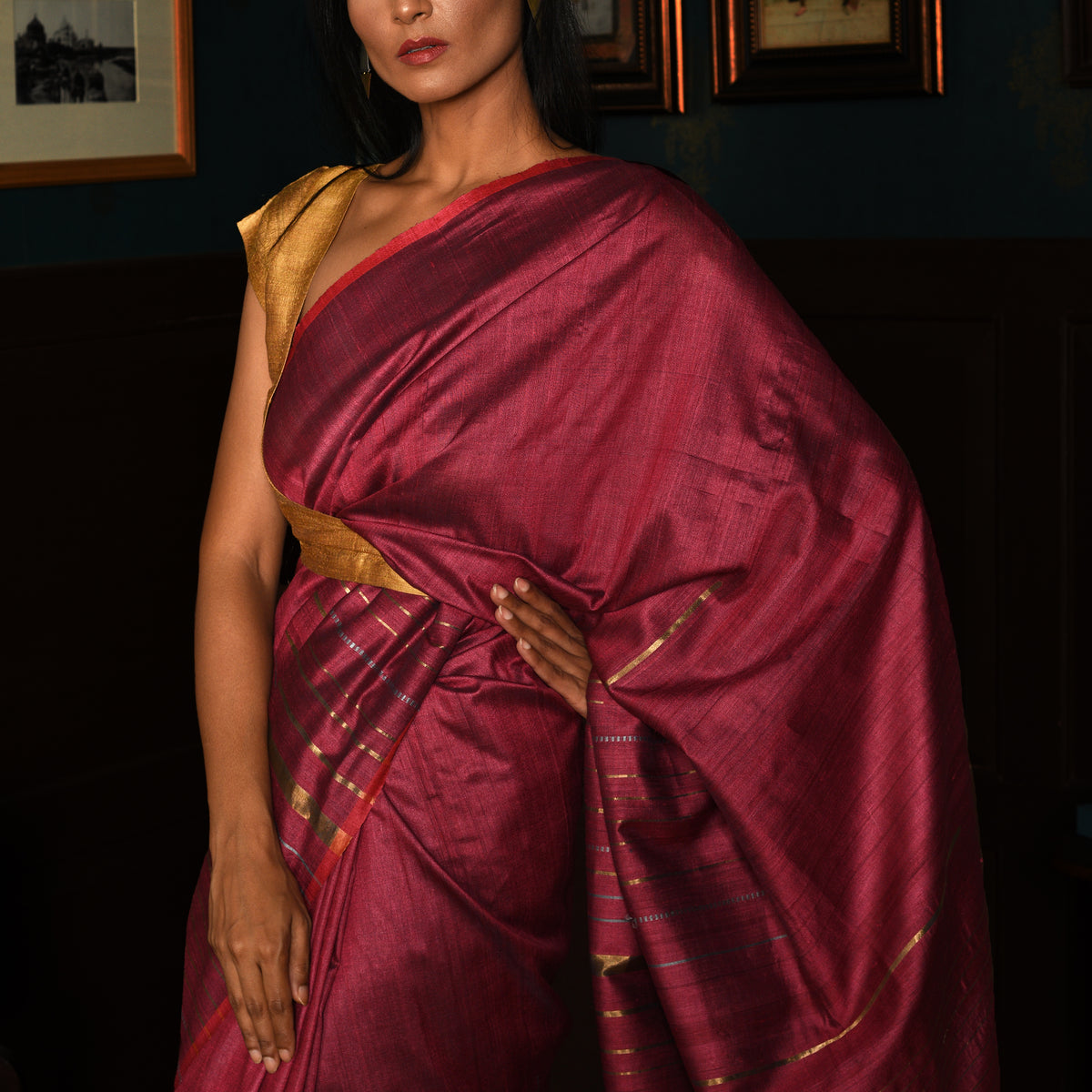 JHOOM Handwoven Tussar Silk Saree - Rose Pink