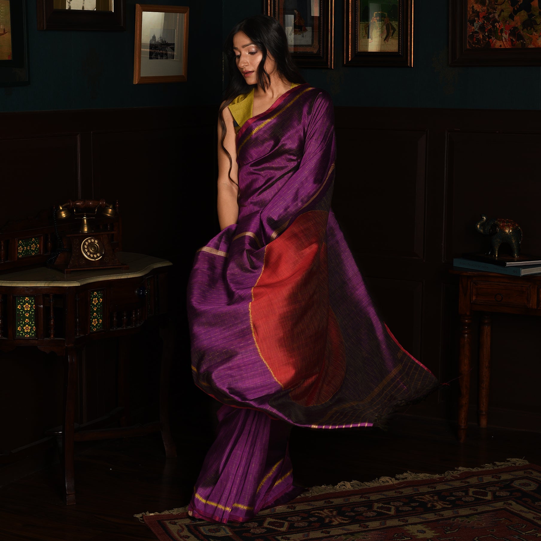 SHUNYA Ikat Silk Handwoven Sari - Plum Purple - Vriksh Designs