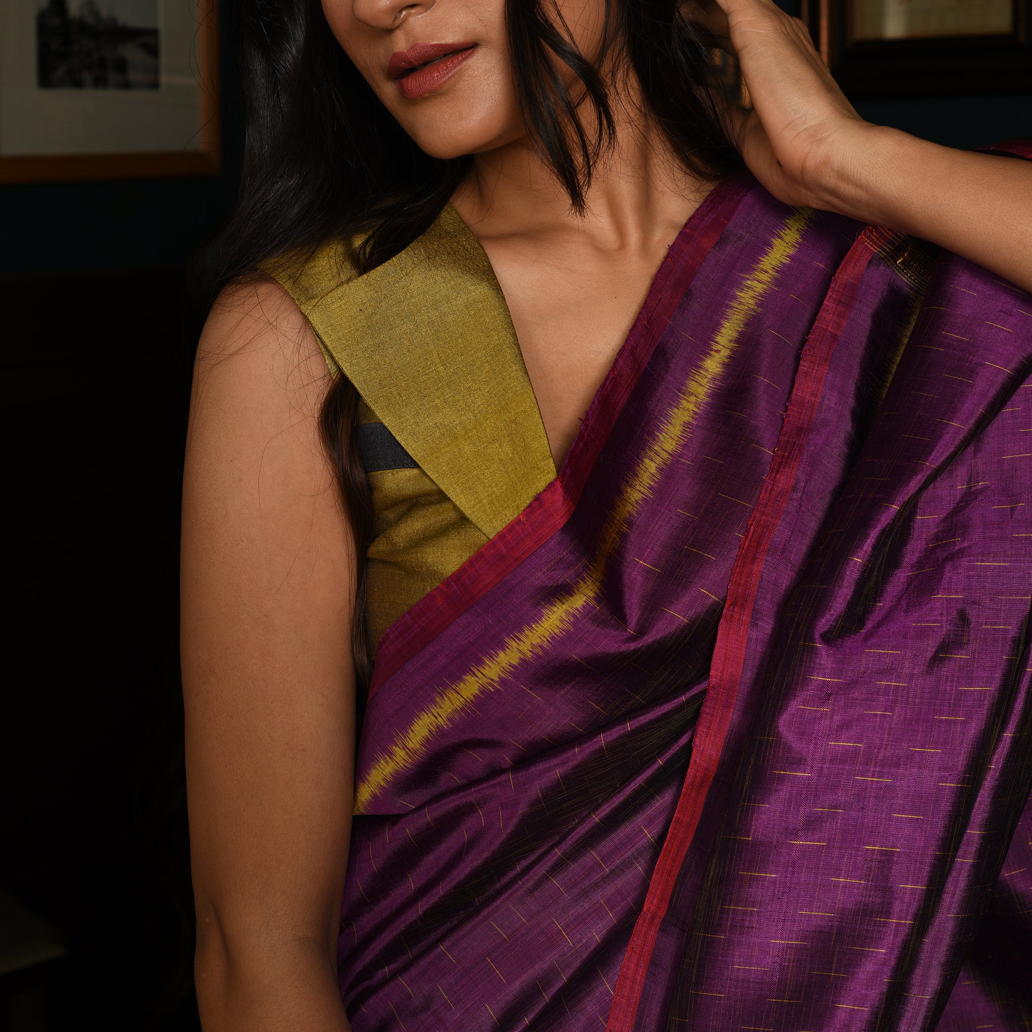 SHUNYA Ikat Silk Handwoven Sari - Plum Purple - Vriksh Designs