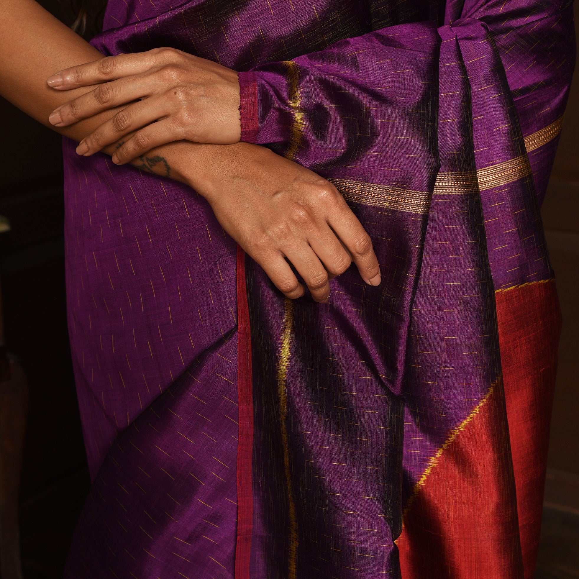 SHUNYA Ikat Silk Handwoven Sari - Plum Purple - Vriksh Designs