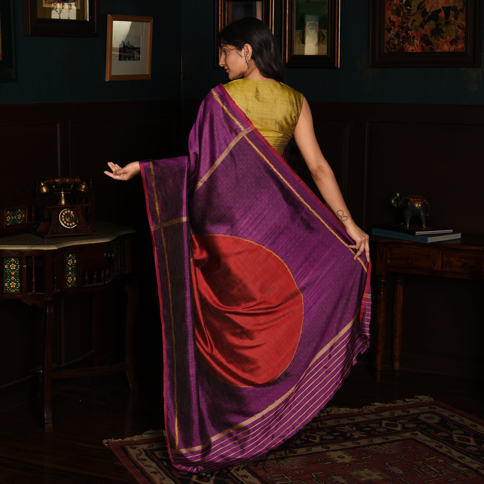 SHUNYA Ikat Silk Handwoven Sari - Plum Purple - Vriksh Designs