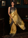 IKAT CHECK Handwoven Tussar Silk Saree - Copper gold and Grey