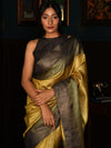 IKAT CHECK Handwoven Tussar Silk Saree - Copper gold and Grey
