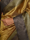 IKAT CHECK Handwoven Tussar Silk Saree - Copper gold and Grey