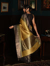 IKAT CHECK Handwoven Tussar Silk Saree - Copper gold and Grey