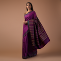 BOMKAI Handwoven Tussar Silk Saree - Purple Pink