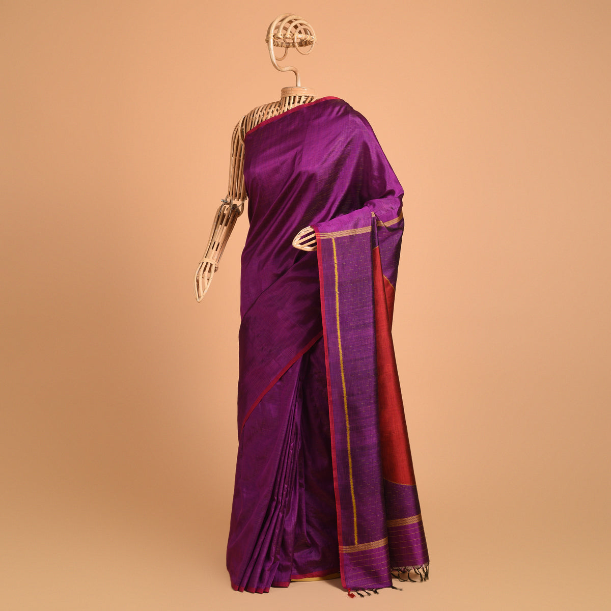 SHUNYA Ikat Silk Handwoven Sari - Plum Magenta