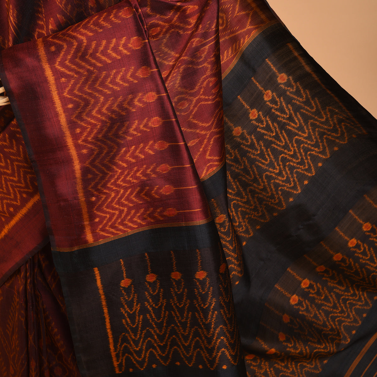 SARONG Handwoven Ikat Silk Saree - Maroon