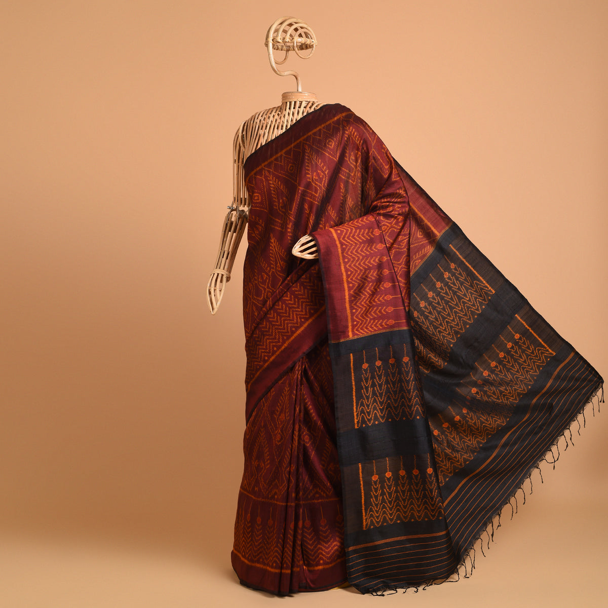 SARONG Handwoven Ikat Silk Saree - Maroon