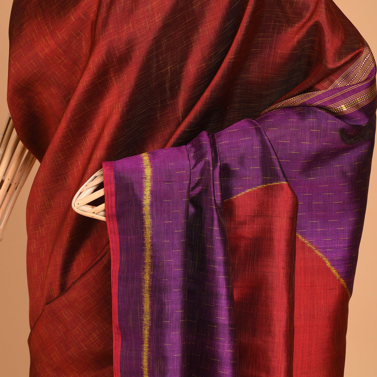 SHUNYA Ikat Silk Handwoven Sari -  Maroon Red