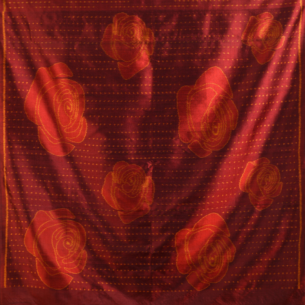 Gulaab Ikat Handwoven Silk Sari -  Burnt Red
