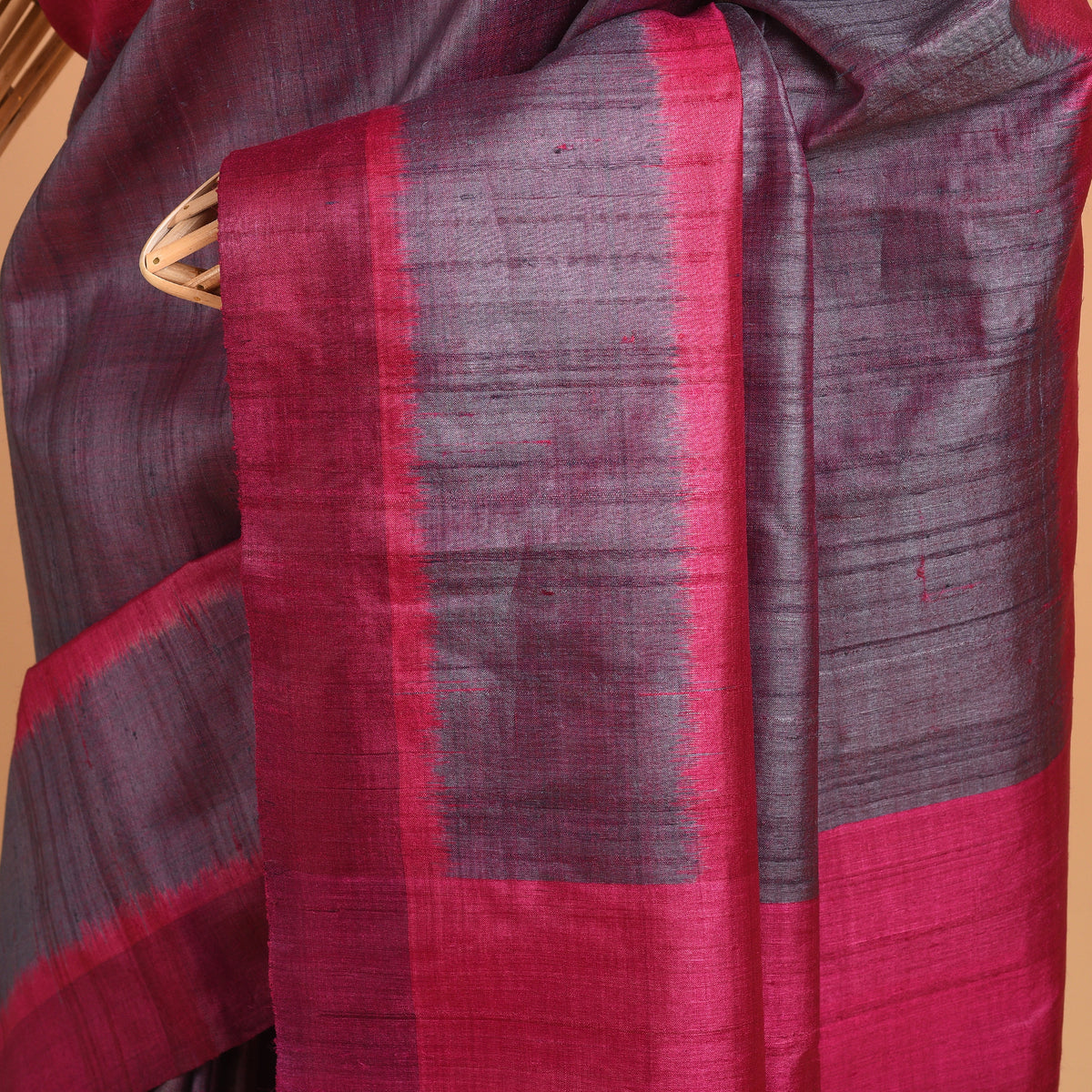IKAT Tussar Bijli Handwoven Silk Saree - Purple Magenta