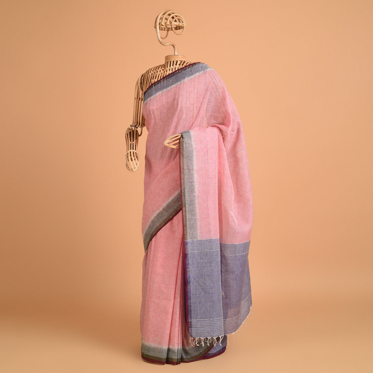 LINEN IKAT Handwoven Sari - Blush