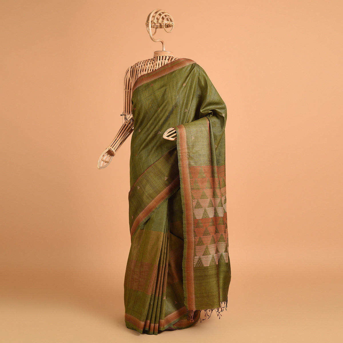 BHOR Handwoven Tussar Silk Saree - Henna Green