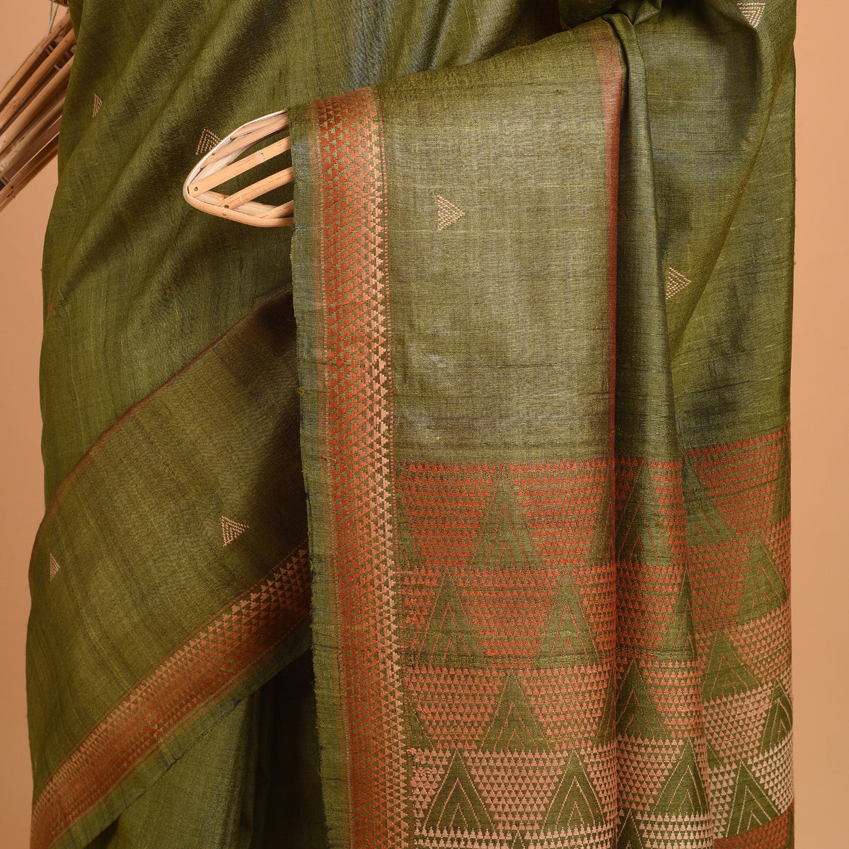 BHOR Handwoven Tussar Silk Saree - Henna Green