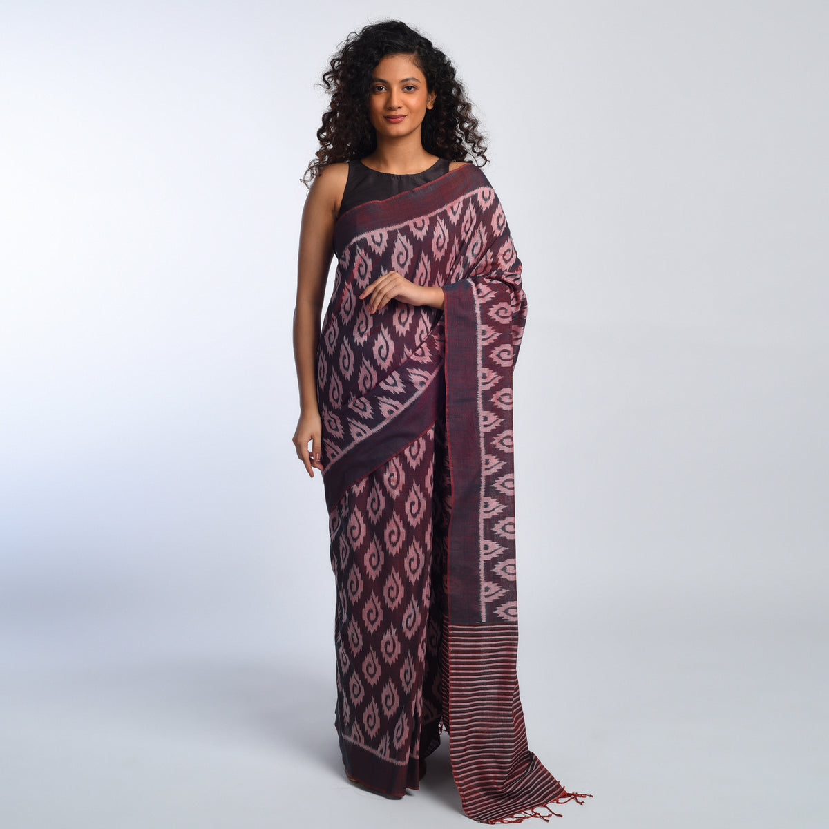 IRIS Handloom Cotton Ikat Saree - Iris Purple