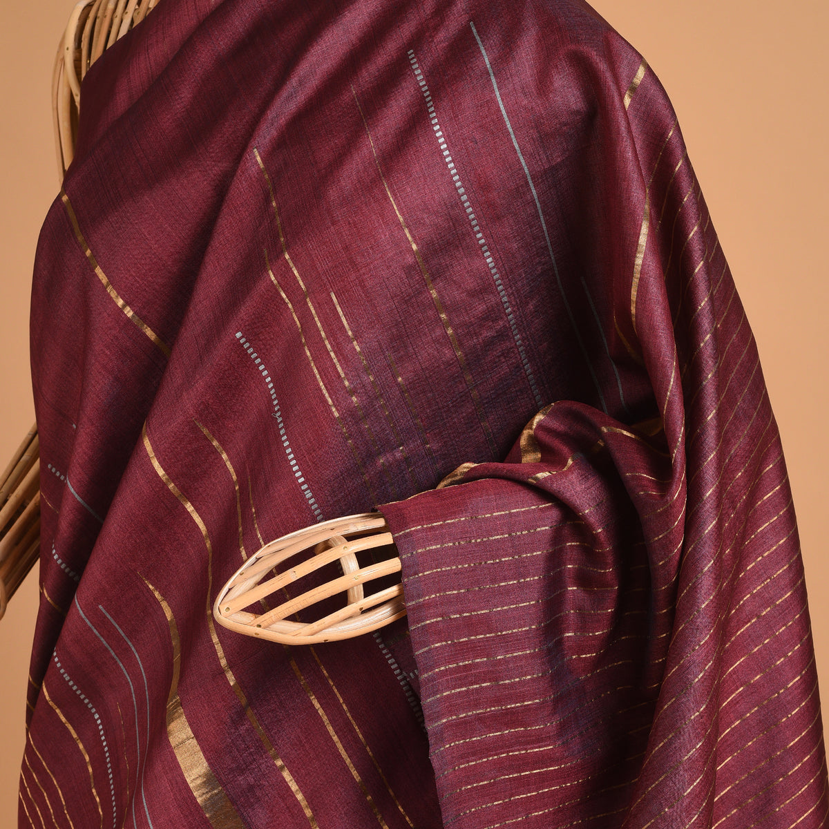 JHOOM Handwoven Tussar Silk Saree - Maroon