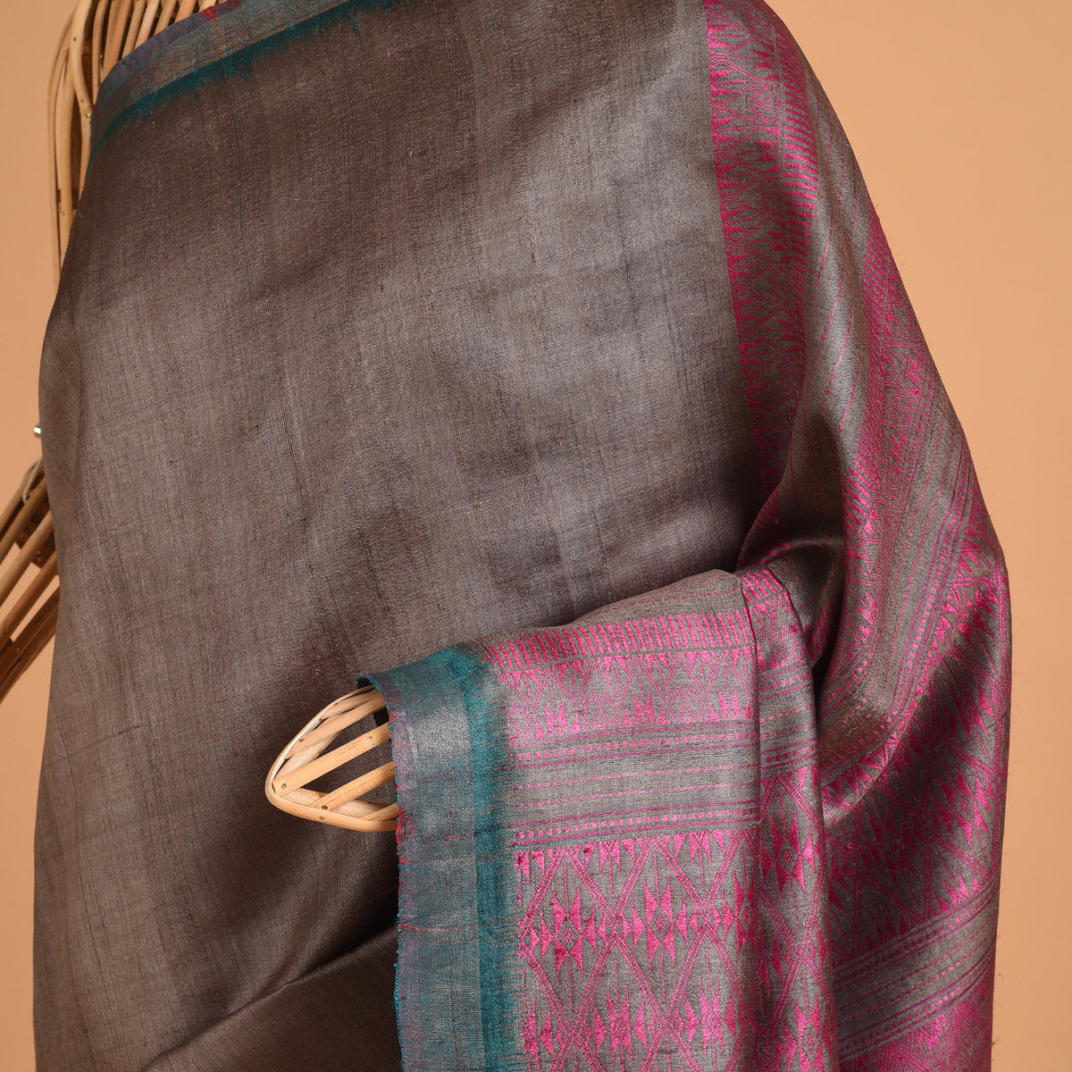Parvat Handwoven Tussar Silk Saree - Burnt Grey