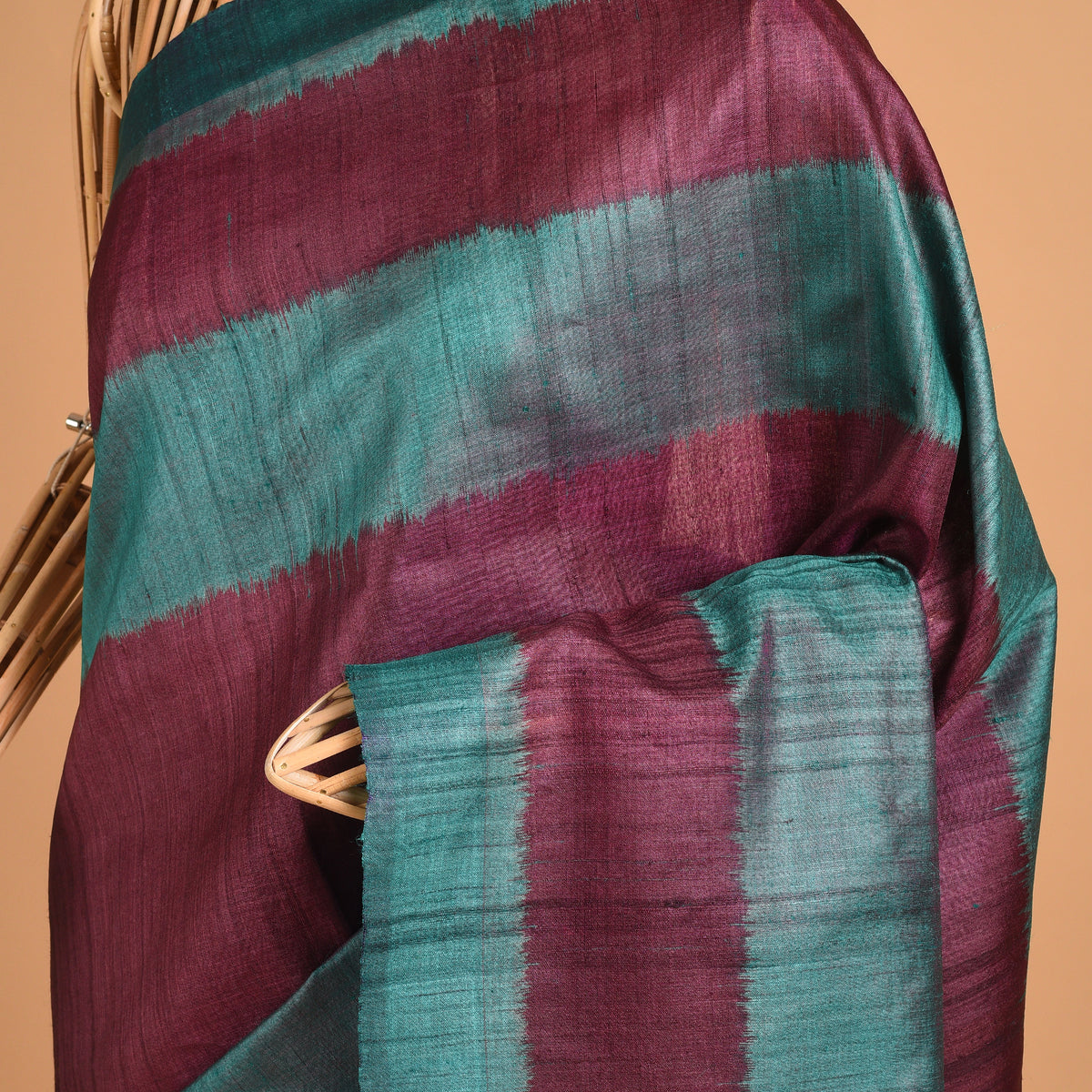 Ikat Tussar Bijli Handwoven Silk Saree - Ocean Blue
