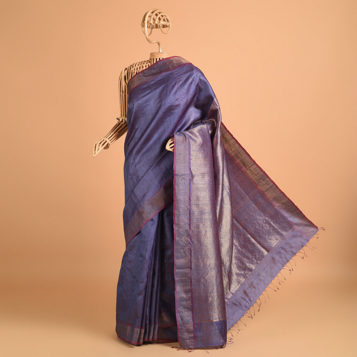 Kanchan Zari Handwoven Tussar Silk Sari - Grape Purple