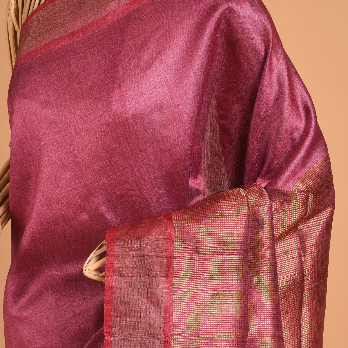 Kanchan Zari Handwoven Tussar Silk Sari - Rose pink