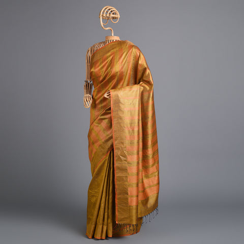 Kadam Handwoven Tussar Silk Saree - Molten Yellow