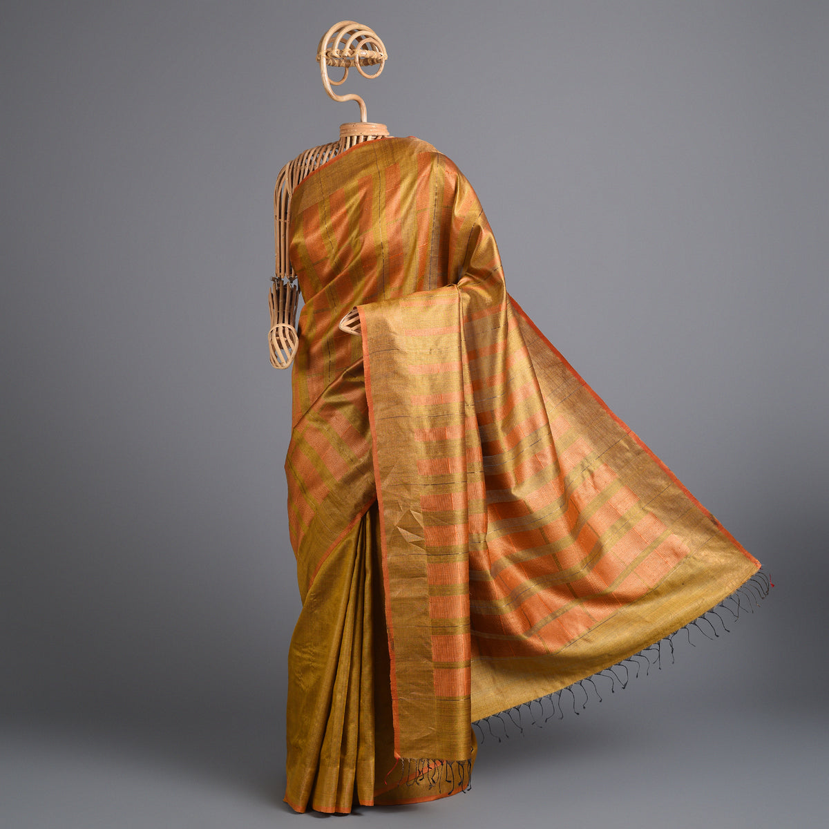 Kadam Handwoven Tussar Silk Saree - Molten Yellow