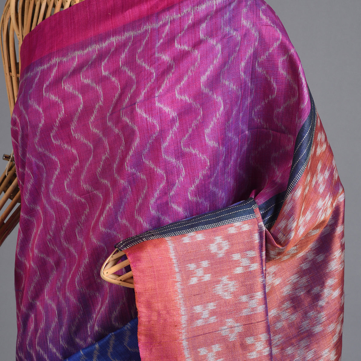 IKAT Tussar Tarang Handwoven Silk Saree - Multicolor